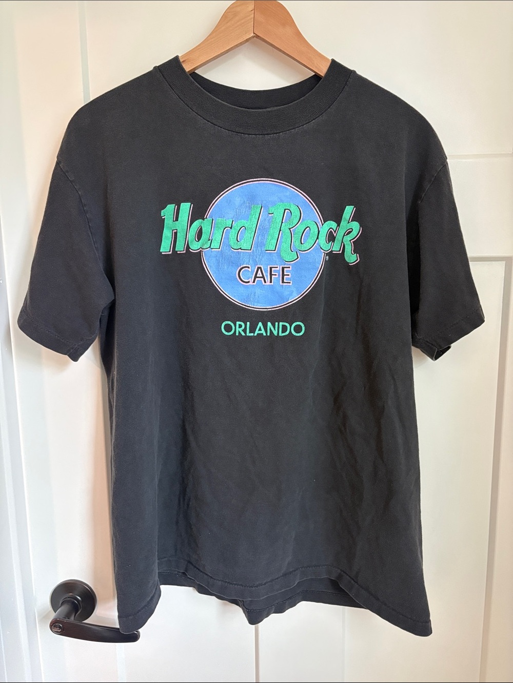 100% cotton Hard Rock Cafe Black Tee with Teal & Blue Logo - Orlando